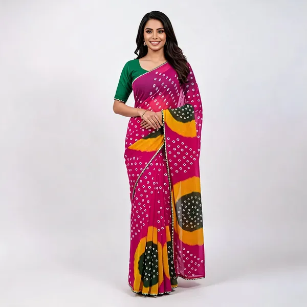PIYU_P1027_PIRAMIT_BANDHANI_Pink_Saree