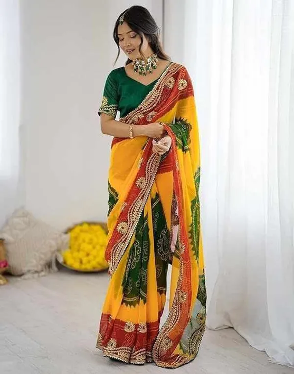 PIYU_P1030_mor_bandhani_Yellow-Green_Saree