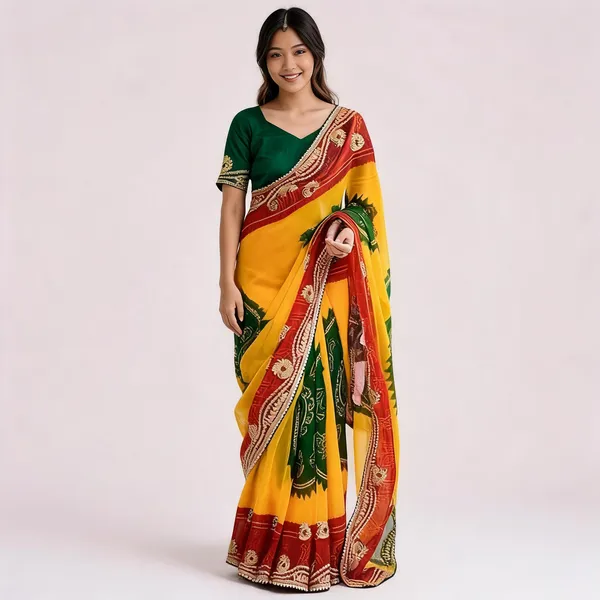 PIYU_P1030_mor_bandhani_Yellow-Green_Saree