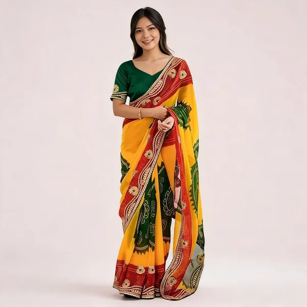 PIYU_P1030_mor_bandhani_Yellow-Green_Saree