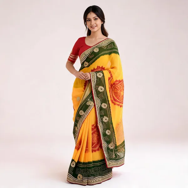 PIYU_P1030_mor_bandhani_Yellow-Red_Saree