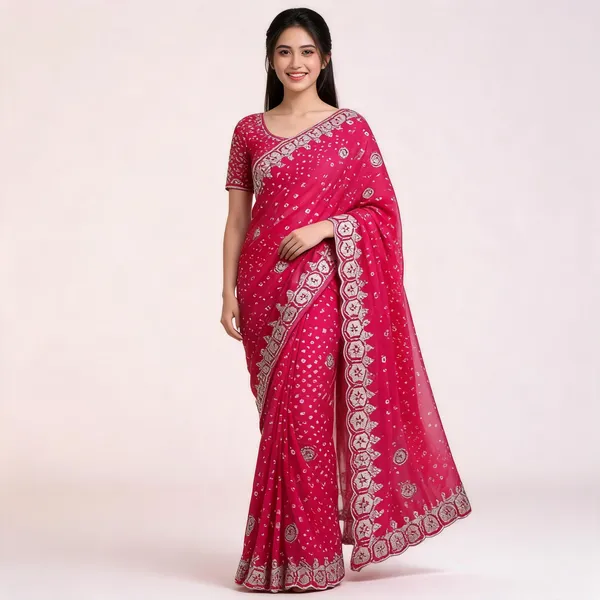 PIYU_P1032_BANDHANI_Pink_Saree