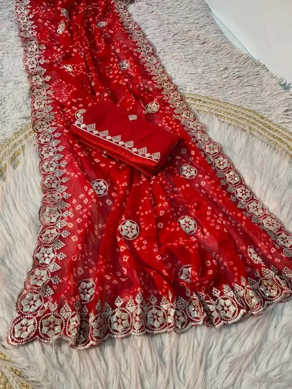 PIYU_P1032_BANDHANI_Red_Saree