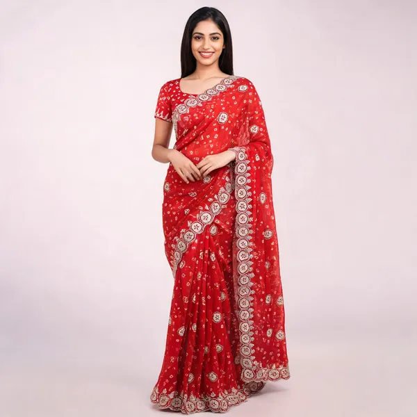 PIYU_P1032_BANDHANI_Red_Saree