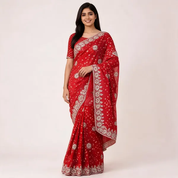 PIYU_P1032_BANDHANI_Red_Saree