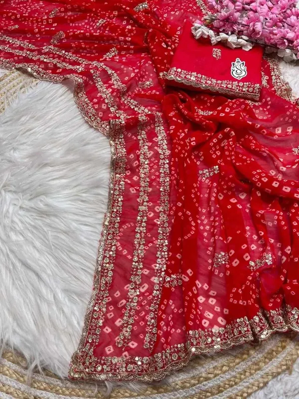 PIYU_P1033_LEHERIYA_BANDHANI_RED_SAREE