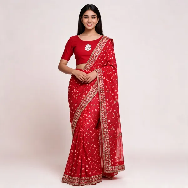 PIYU_P1033_LEHERIYA_BANDHANI_RED_SAREE