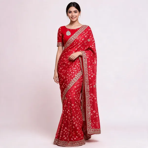 PIYU_P1033_LEHERIYA_BANDHANI_RED_SAREE