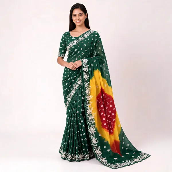 PIYU_P1038_MULTI_COLOR_GREEN_BANDHANI_Saree