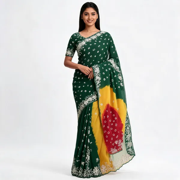 PIYU_P1038_MULTI_COLOR_GREEN_BANDHANI_Saree