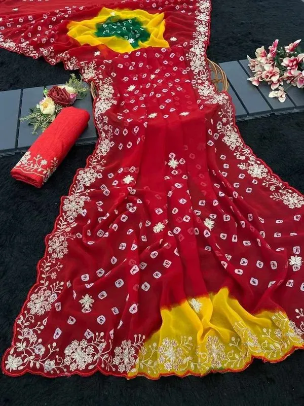 PIYU_P1038_MULTI_COLOR_RED_BANDHANI_Saree