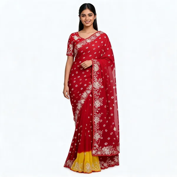 PIYU_P1038_MULTI_COLOR_RED_BANDHANI_Saree