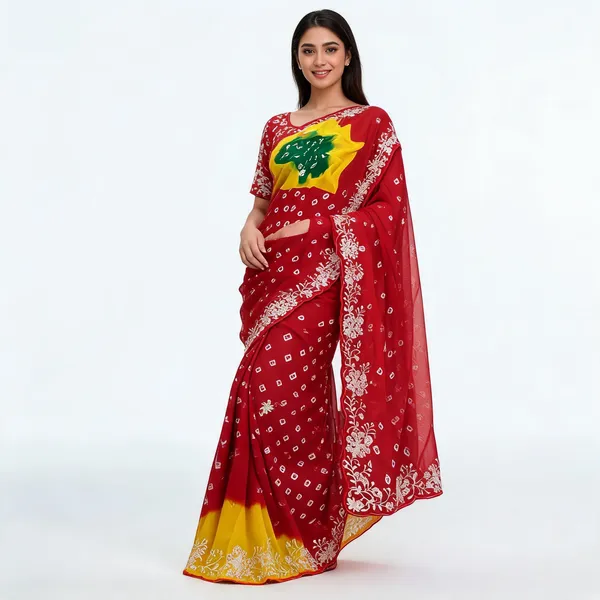 PIYU_P1038_MULTI_COLOR_RED_BANDHANI_Saree