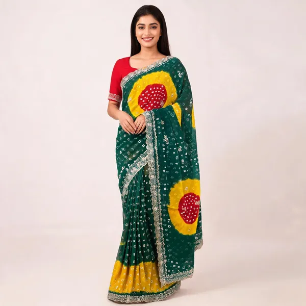 PIYU_P1051_LEHERIYA_BANDHANI-3_Green_Saree