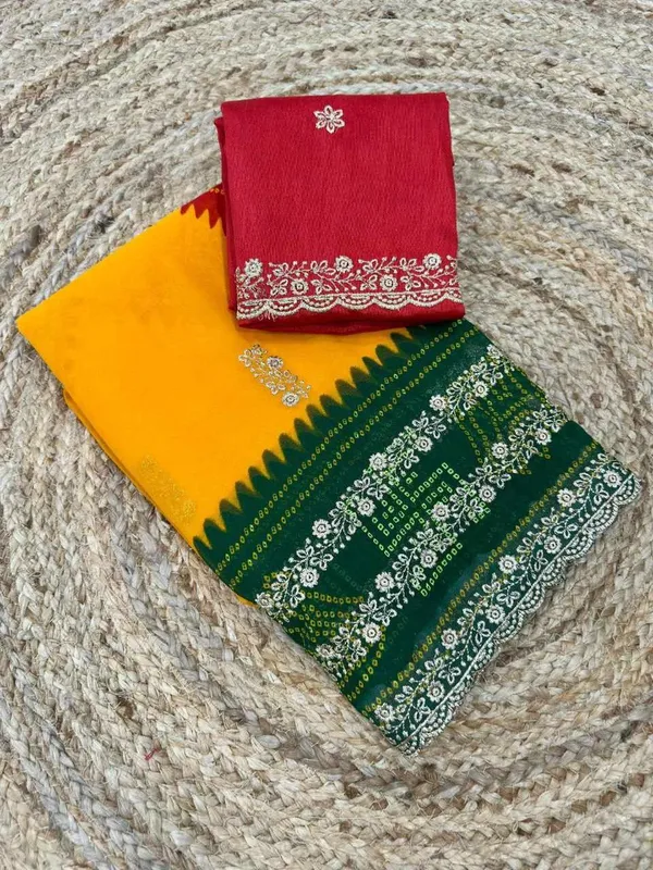 PIYU_P1052_LEHERIYA_BANDHANI-1_Yellow-Green_Saree
