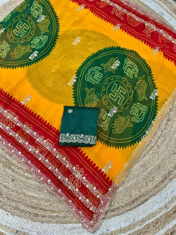 PIYU_P1052_LEHERIYA_BANDHANI-1_Yellow-Red_Saree