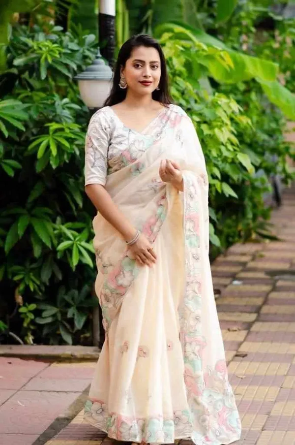 PIYU_P1062_ROSE_Cream_Colour_Saree