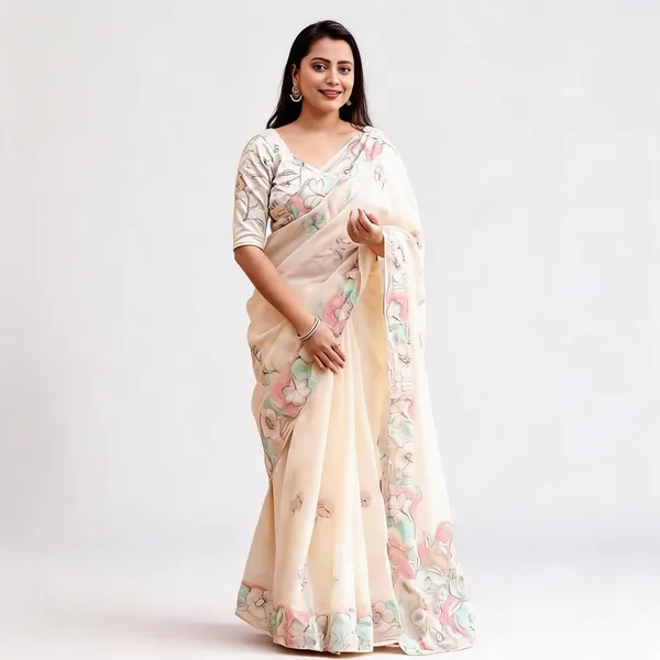 PIYU_P1062_ROSE_Cream_Colour_Saree
