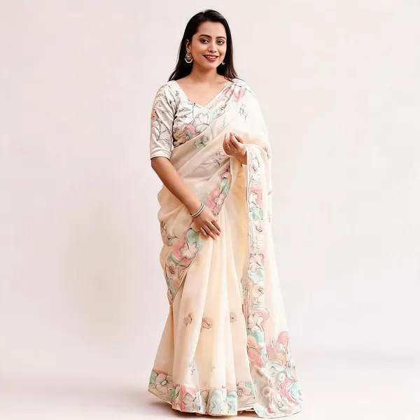 PIYU_P1062_ROSE_Cream_Colour_Saree