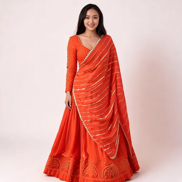 QRC_321_Foux_Gorgette_Semi_Stitch_Lehengha