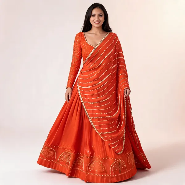QRC_321_Foux_Gorgette_Semi_Stitch_Lehengha