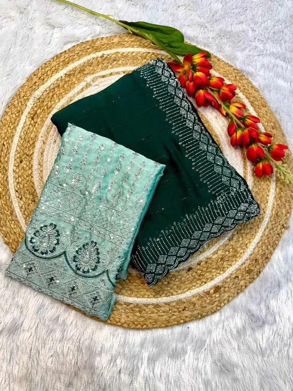 RC_chiffon_sequins_green_beautiful_saree