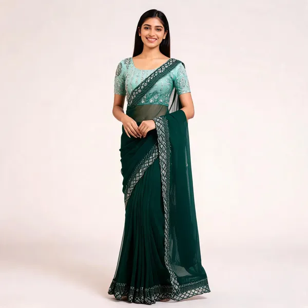 RC_chiffon_sequins_green_beautiful_saree