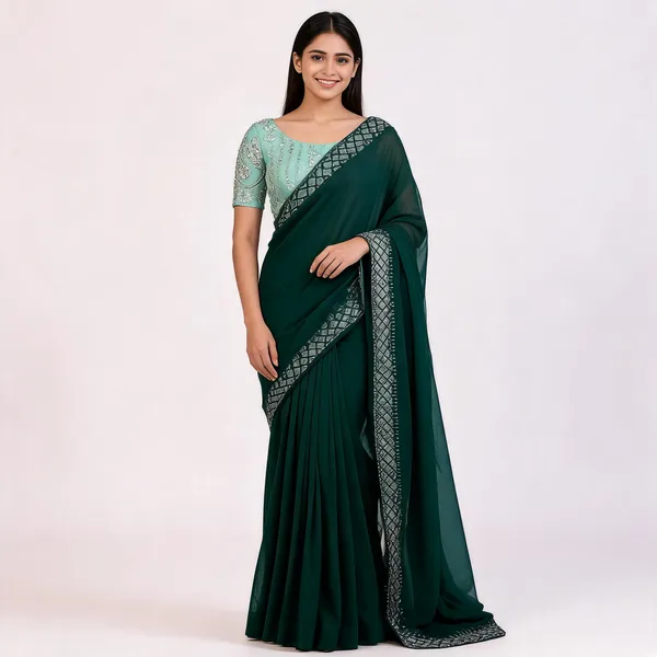 RC_chiffon_sequins_green_beautiful_saree