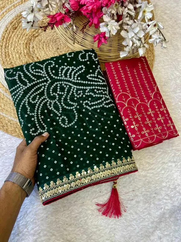 RC_Green_Bandhej_Georgette_heavy_Coding_Sequence_border_Saree