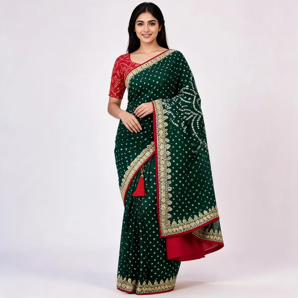 RC_Green_Bandhej_Georgette_heavy_Coding_Sequence_border_Saree