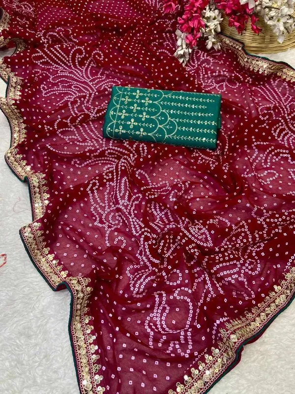 RC_Pink_Bandhej_Georgette_heavy_Coding_Sequence_border_Saree