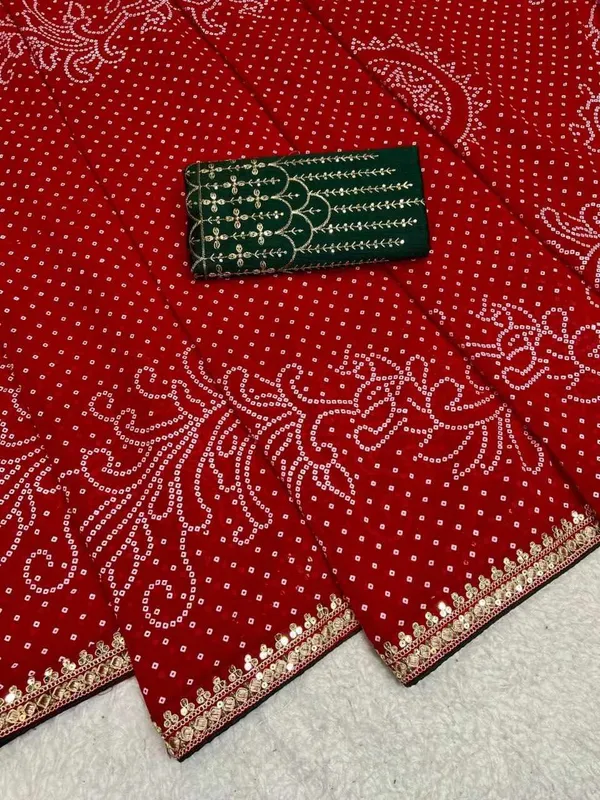 RC_Red_Bandhej_Georgette_heavy_Coding_Sequence_border_Saree