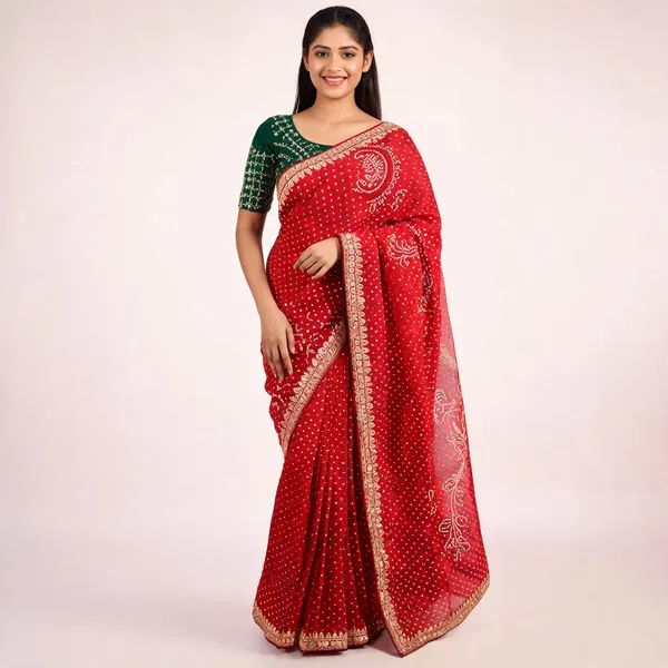 RC_Red_Bandhej_Georgette_heavy_Coding_Sequence_border_Saree