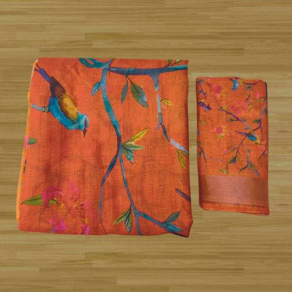 S4S_Linen_Orange_Bird_Digital_Print_Cotton_Saree