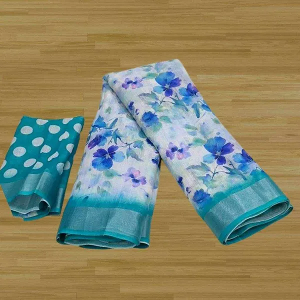 S4S_Linen_White_Blue_Flower_Digital_Print_Cotton_Saree