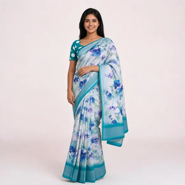 S4S_Linen_White_Blue_Flower_Digital_Print_Cotton_Saree
