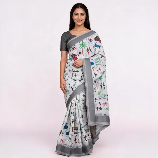 S4S_Linen_White_Dancing_Human_Digital_Print_Cotton_Saree