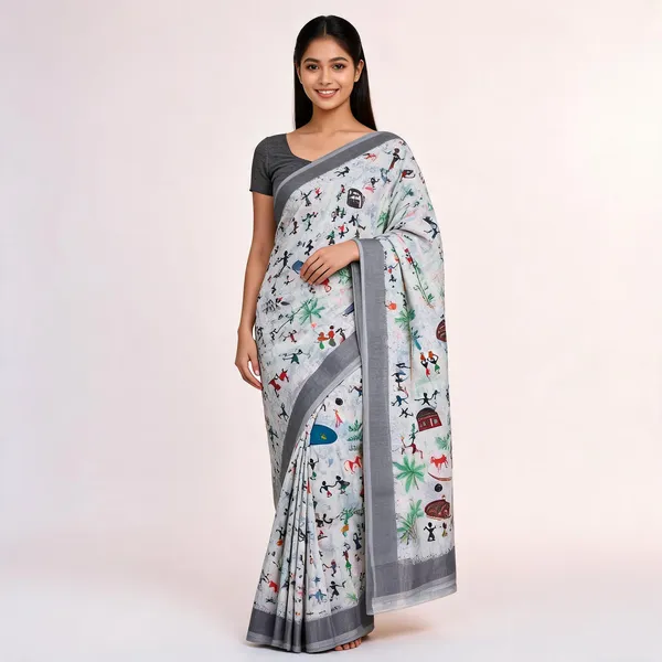 S4S_Linen_White_Dancing_Human_Digital_Print_Cotton_Saree