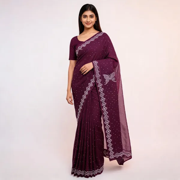 S4s_Wine_Siroski_Butterfly_Stones_Lace_Georgette_Party_Wear_Saree