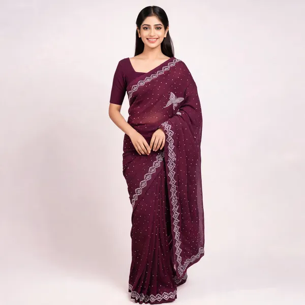 S4s_Wine_Siroski_Butterfly_Stones_Lace_Georgette_Party_Wear_Saree