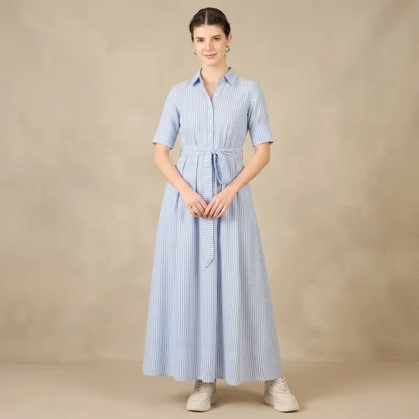 Linen_Buttoned_Down_Shirt_Dress_With_Belt_(With_Lining)