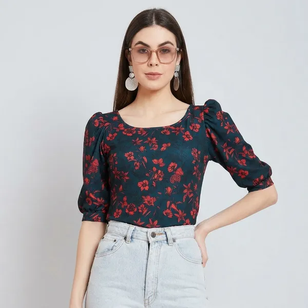 Cotton_Floral_Stretchable_Puff_Sleeve_Top