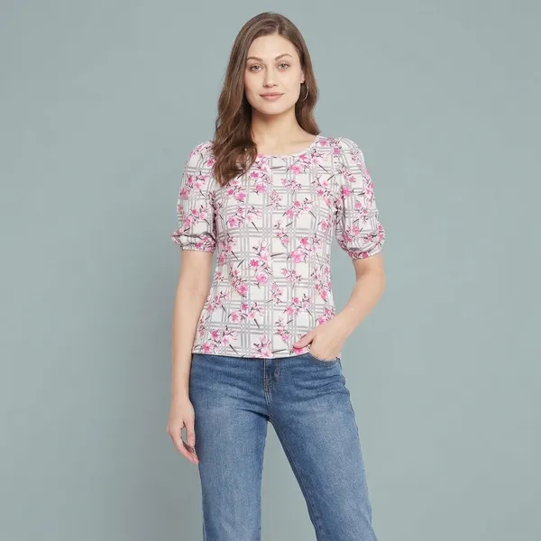 Cotton_Floral_Stretchable_Puff_Sleeve_Top