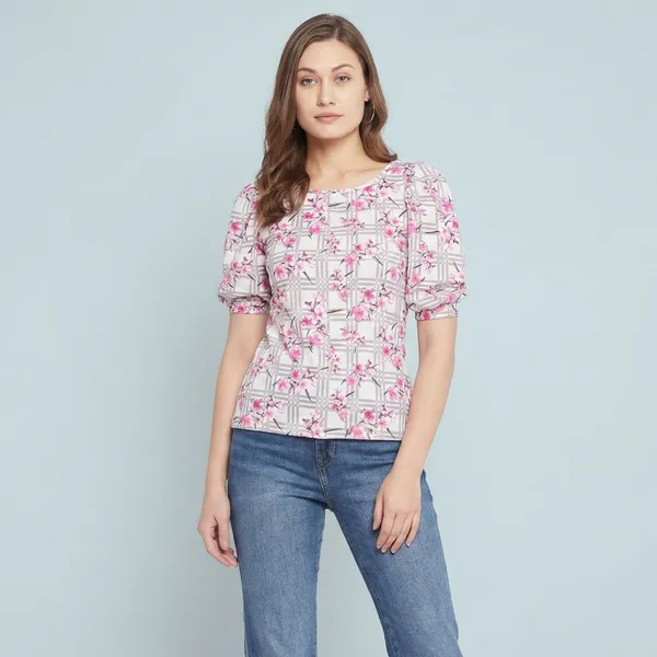 Cotton_Floral_Stretchable_Puff_Sleeve_Top