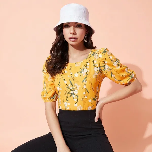 Cotton_Floral_Stretchable_Puff_Sleeve_Top