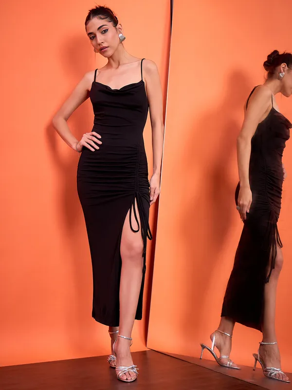 Cowl_Neck_Drawstring_Bodycon_Dress_black