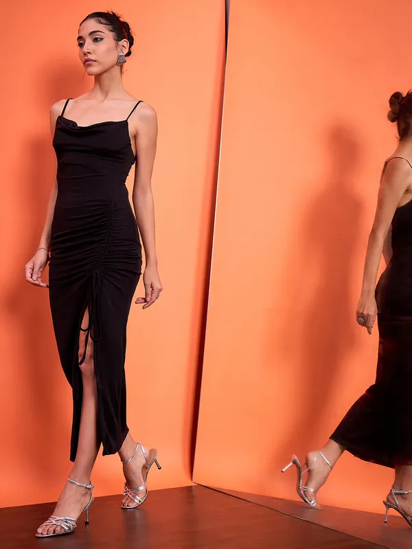 Cowl_Neck_Drawstring_Bodycon_Dress_black