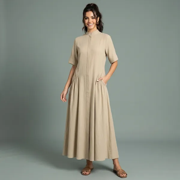Pure_Cotton_Shirt_Dress_With_Gathered_Detailing