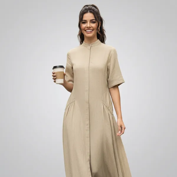 Pure_Cotton_Shirt_Dress_With_Gathered_Detailing