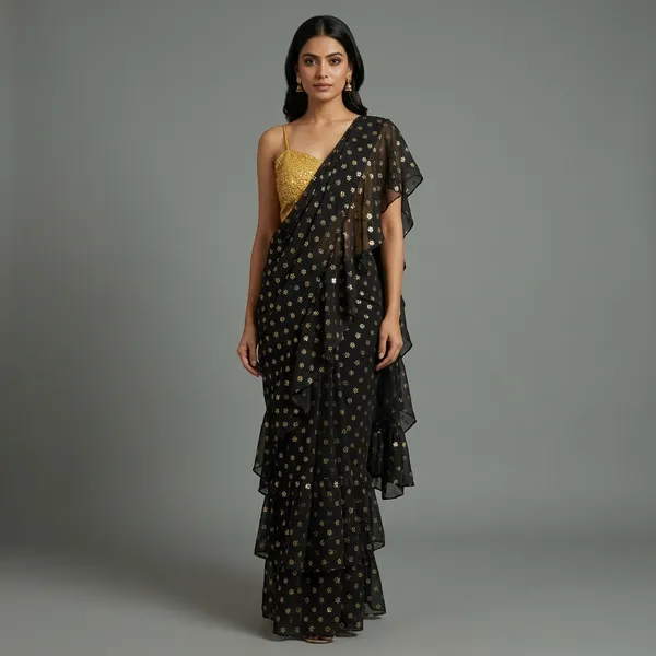 Pre-Stitched_Ruffle_Saree_With_Blouse